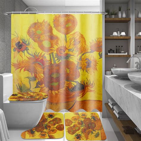 180x180cm Sunflower Bath Fabric Shower Curtains Waterproof Lid Toilet