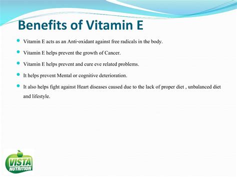 Ppt Vista Nutrition Vitamin E Powerpoint Presentation Free Download