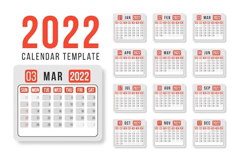 Premium Vector Calendar For 2022 On White Background For Organization