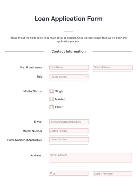 Free Loan Application Form Templates Online 2023 Sample