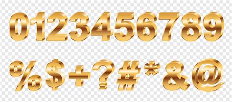 Realistic 3d Bold Numbers And Symbol Set Vector Illustration Of Golden