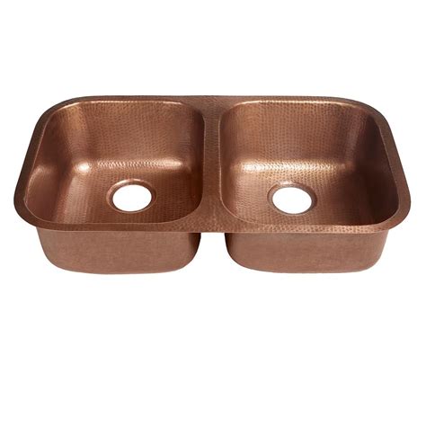 Sinkology Undermount Handcrafted Solid Copper 32 In Double Bowl