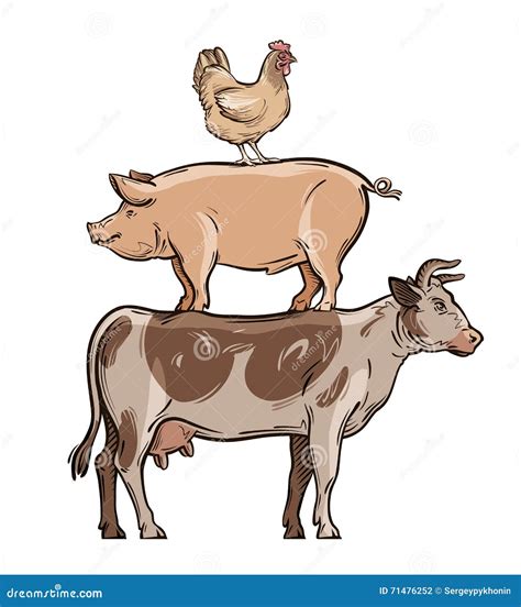 Farm Animals Cow Pig Chicken Vector Illustration Stock Vector