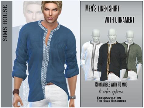 Mens Linen Shirt With Ornament By Sims House At Tsr Sims 4 Updates