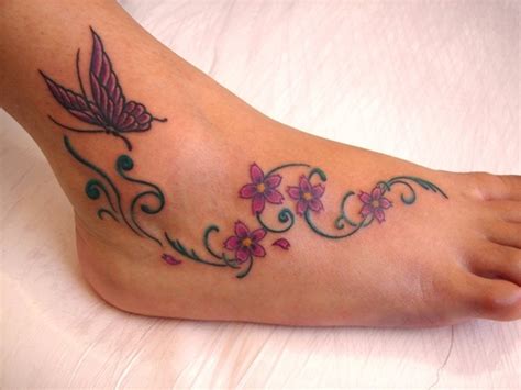 57 Butterfly And Flower Tattoos On Foot
