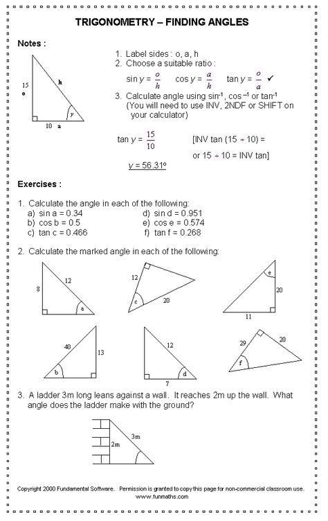 Math Worksheet Answers Trigonometry