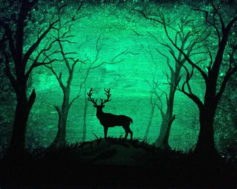Glow In The Dark Art Deer Forest Original Painting 2 In 1 Deer Buck