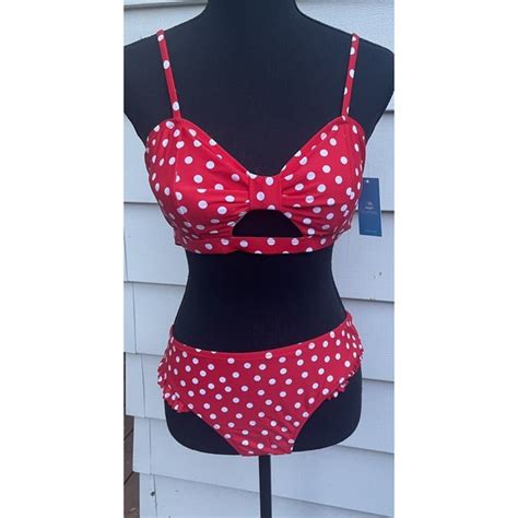 Cupshe Swim Cupshe Red White Polka Dot Bikini Ruffle Bottom Medium