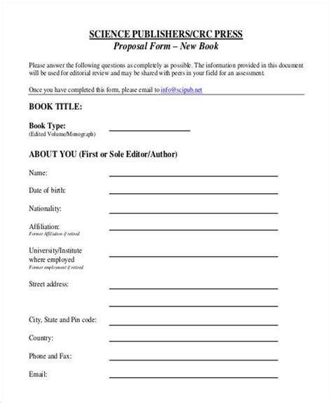 Free 9 Book Proposals Forms In Pdf Ms Word