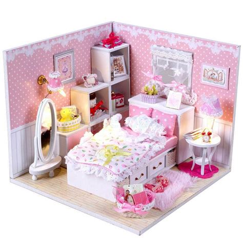 Hey there, hope you like this diy dollhouse bedroom miniature. DIY Pink Doll House Miniature Kit w Cover Dream Love ...