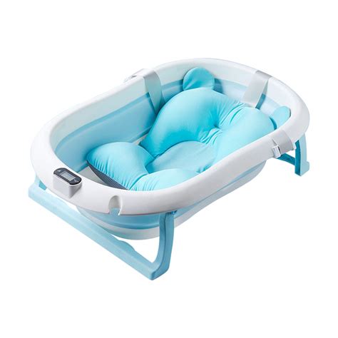 Babybee Collapsible Baby Bathtub With Thermometer Blue Babymama