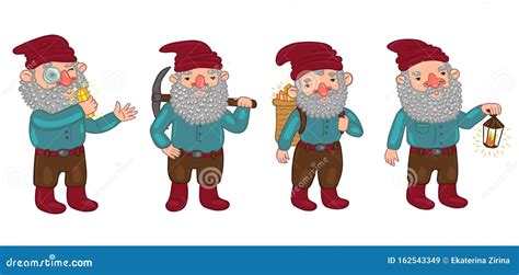 Set Of Dwarfs Isolated On A White Background Vector Graphics Stock