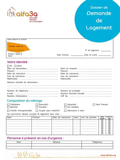Le délai prévu pour présenter les documents manquants devrait être porté à 3 . mois à compter de la demande, pour donner le. Dossier Demande de Logement Alfa3a | Protection sociale ...