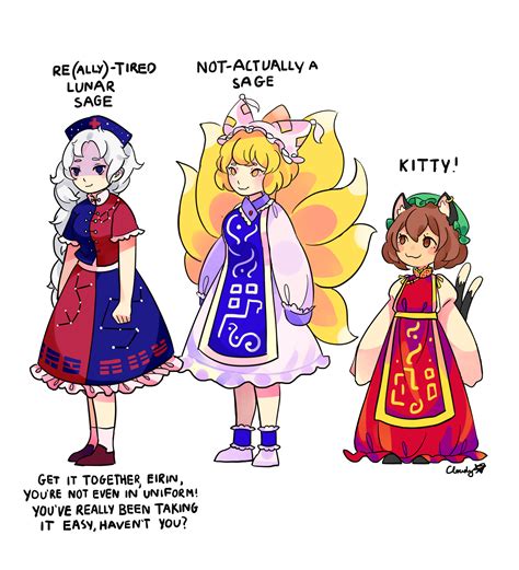 Yakumo Ran Chen And Yagokoro Eirin Touhou Drawn By Cloudytian