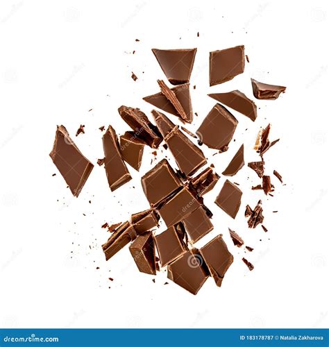 Schokoladenstücke Und Schnitzel Isoliert Auf Weißem Hintergrund Teil