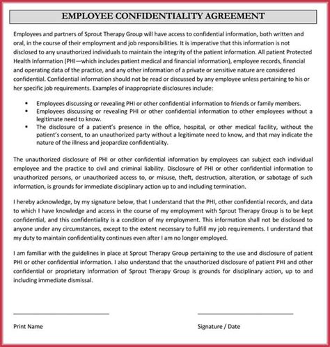 Employee Confidentiality Agreement 7 Best Professional