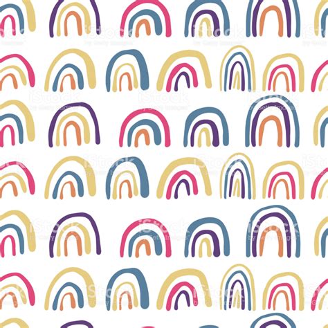 Rainbows Lines Seamless Pattern Hand Drawn Vector Background Cute