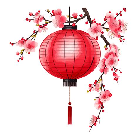 Ai Generated Chinese Red Lantern Hanging On Cherry Blossom Branch