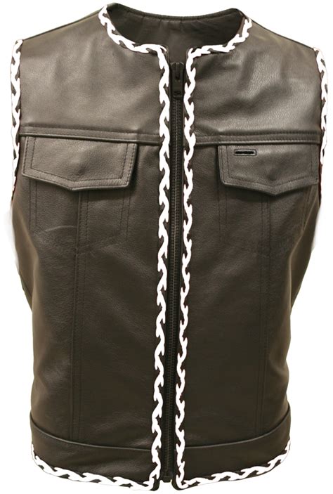 Outlaw All Leather Braided Biker Vest Side Lace