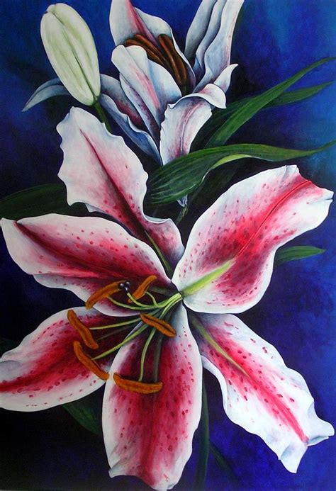 Stargazer Lily Acrylic Painting By Sue Harding Lily Painting Flower