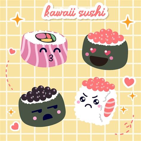 Premium Vector Kawaii Food Sushi Cute Cartoon Flat Illustration Japan