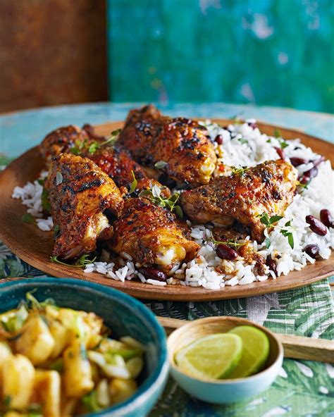 Jerk Chicken With Coconut Rice And Peas And Pineapple Salsa Recipe