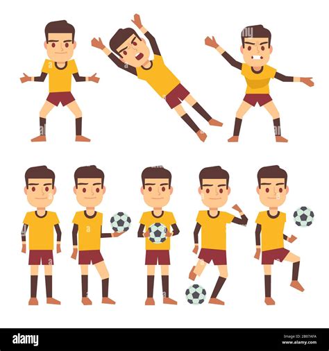 Footballer Soccer Player Goalkeeper In Different Gaming Poses Set Of Vector Flat Characters
