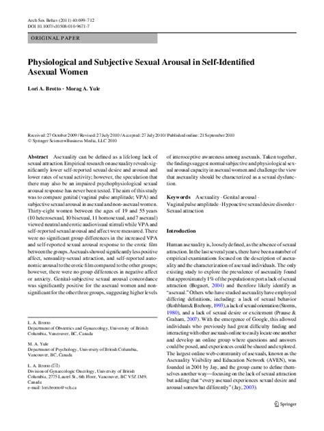 pdf physiological and subjective sexual arousal in self identified asexual women morag yule