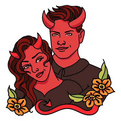 diseño png y svg de pareja de diablo detallada para camisetas