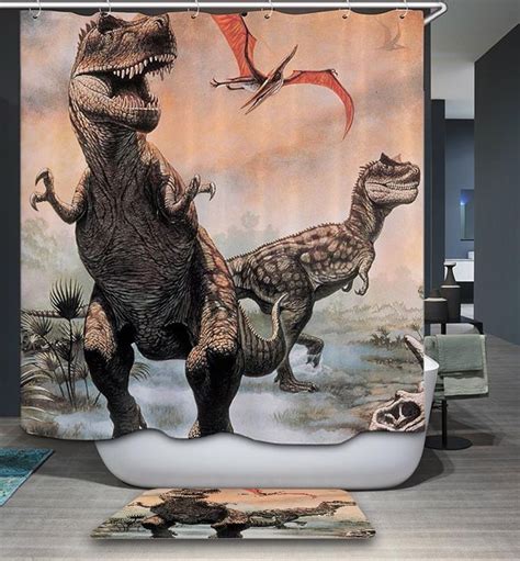 Rustic Jurassic Park Dinosaur Shower Curtain Bathroom Decor Cottage Style Bathrooms Modern