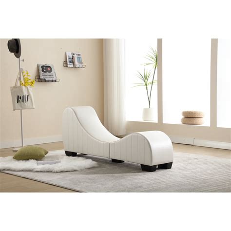 White Modern Yoga Chaise Lounge Faux Leather Curved Sofa For Stretching And Relaxation Durable