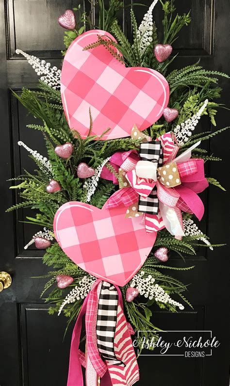Double Pink Heart Swag Wreath Valentines Day Valentines Door Decor