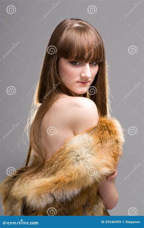 Woman Wearing A Fox Fur Stock Image Image Of Attractive 29246959