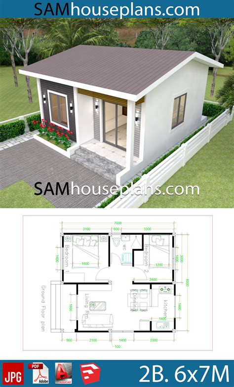 Check spelling or type a new query. House Plans 6x7m with 2 bedrooms in 2020 | Simple house ...