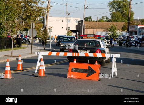 Police Roadblock With Detour For Traffic Control New Jersey Usa Stock