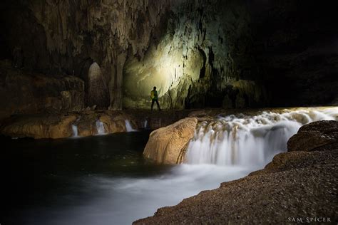 Underground Cave Waterfall Tu Lan Cave Vietnam