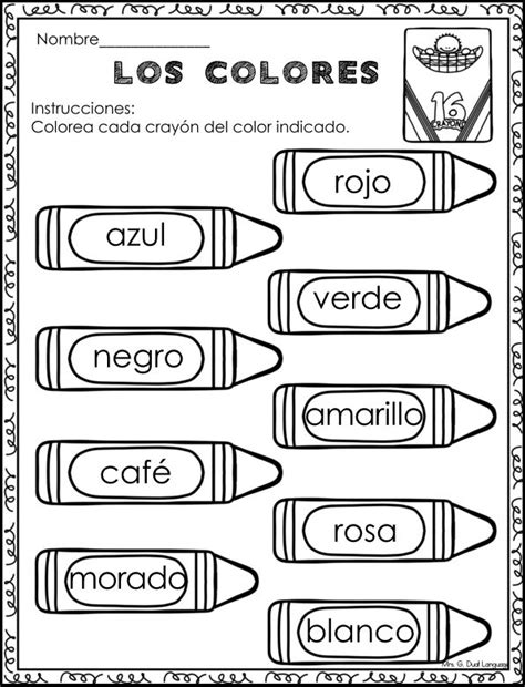 Printable Spanish Colors Worksheet Pdf