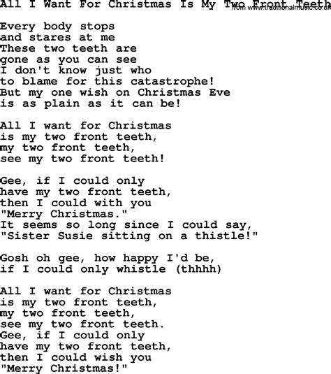 Catholic Hymns Song All I Want For Christmas Is My Two Front Teeth Lyrics And Pdf