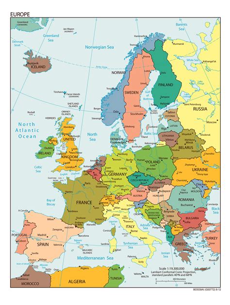 Avrupa Haritası Avrupa Şehirler Siyasi ve Dilsiz Haritası