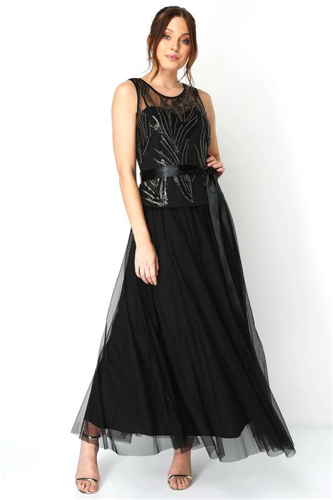 Sequin Tulle Maxi Dress In Black Roman Originals Uk