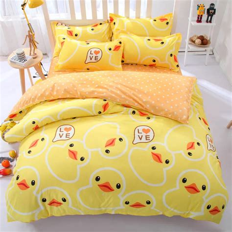 Cute Yellow Duck Octopus Bedding Set Duvet Cover Bed Sheet Cartoon