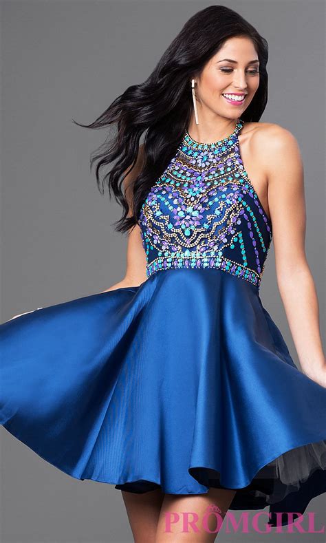 Short Racerback Homecoming Dress With Beaded Bodice Homecoming Dresses Short Cute Short