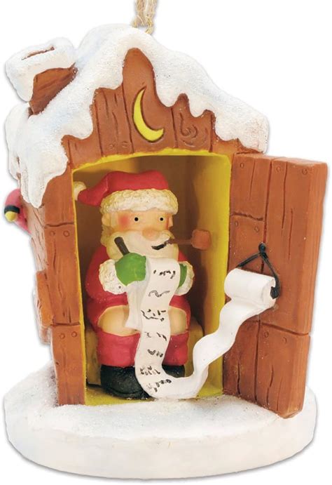 Santa In Outhouse Making His List Christmas Ornament Uk