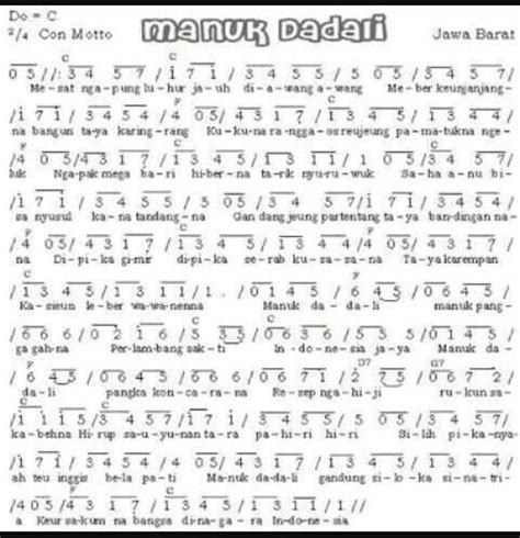 Partitur Lagu Daerah Manuk Dadali