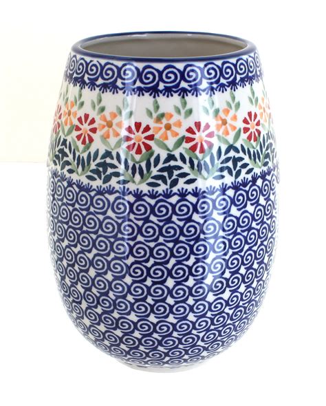 Blue Rose Polish Pottery Garden Bouquet Vase