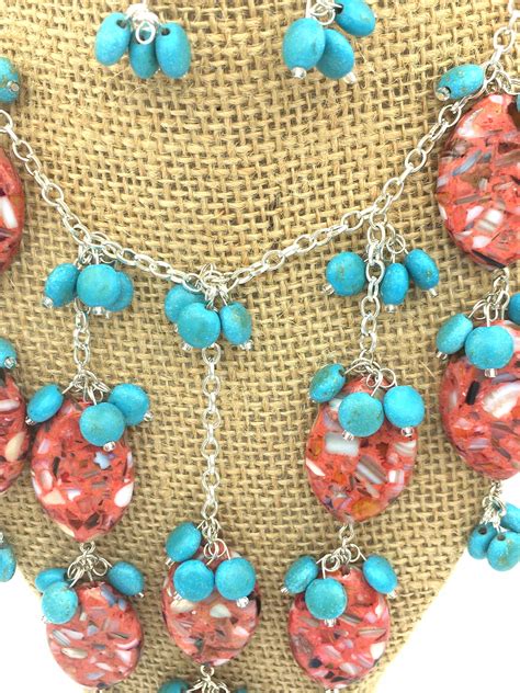 Necklace Multi Color Turquoise And Coral Jewelry Etsy