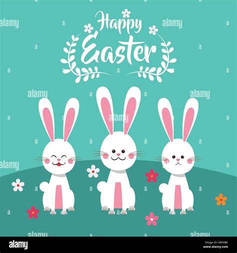 Happy Easter Bunnies Floral Stock Vector Image And Art Alamy