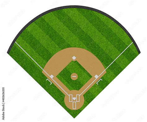 Top View Of Layout Empty Sport Baseball Field Diamond Shaped Real Green