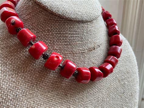 Beaded Coral Necklace W Sterling Silver Etsy UK