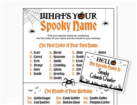 Halloween Name Game Printable What S Your Spooky Name Etsy Uk